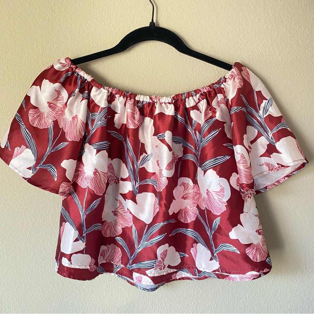 Vestique Red Maroon Burgundy Pink White Black Floral Flowers Crop Off Shoulder